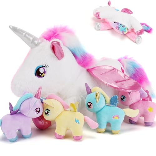 gnomantic 5 Pieces Unicorn Stuffed Animals  1 Mommy Stuffed Unicorn with 4 Babies  Unicorns Gifts for Girls Ages 3 4 5 6 7 8 Unicorns Plush Toys for Christmas Valentines Birthday Gifts Pink - Image 1
