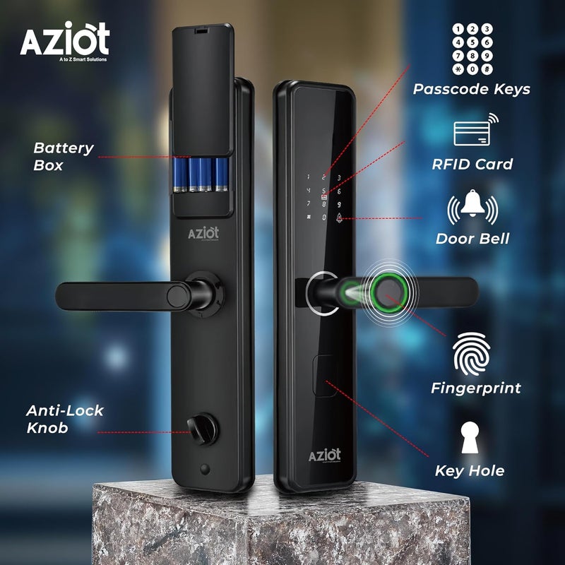AZIOT Essence Digital Fingerprint Door Lock â€“ High-Security Digital Keyless Entry with Fingerprint, Passcode, RFID, and Manual Key Access - Image 2