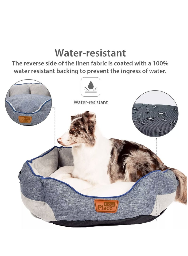 GIGWI Comfortable Luxury Faux Linen Fabric Washable Removable Cushion Dog Bed Round Multicolor - Image 3
