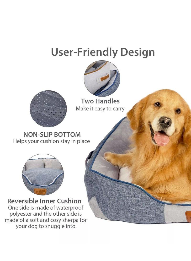 GIGWI Comfortable Luxury Faux Linen Fabric Washable Removable Cushion Dog Bed Round Multicolor - Image 2