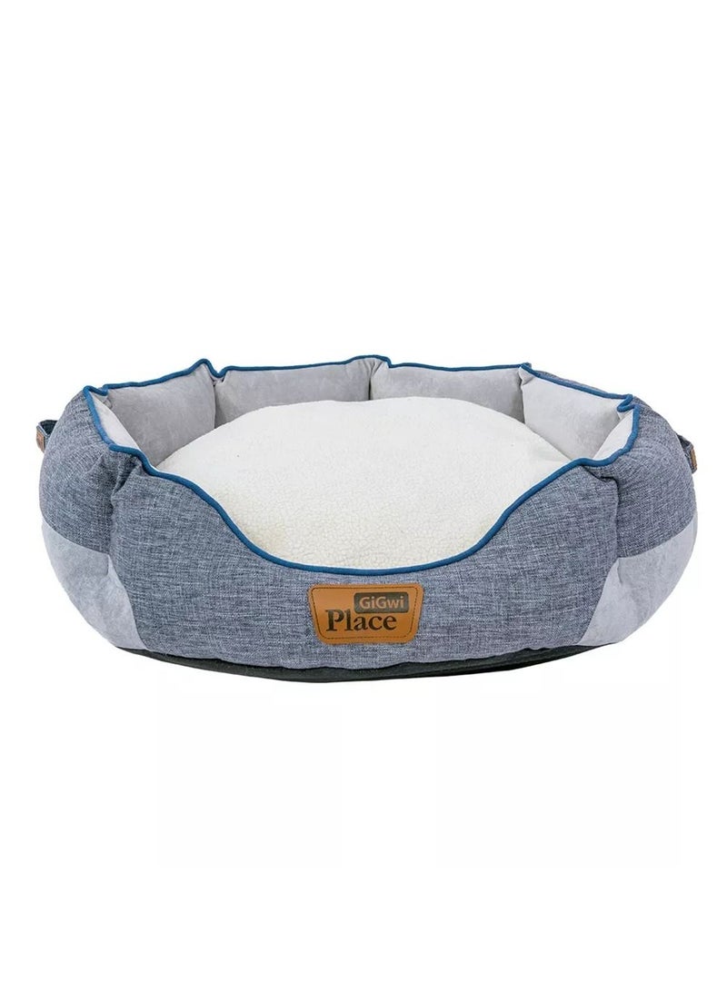 GIGWI Comfortable Luxury Faux Linen Fabric Washable Removable Cushion Dog Bed Round Multicolor - Image 1