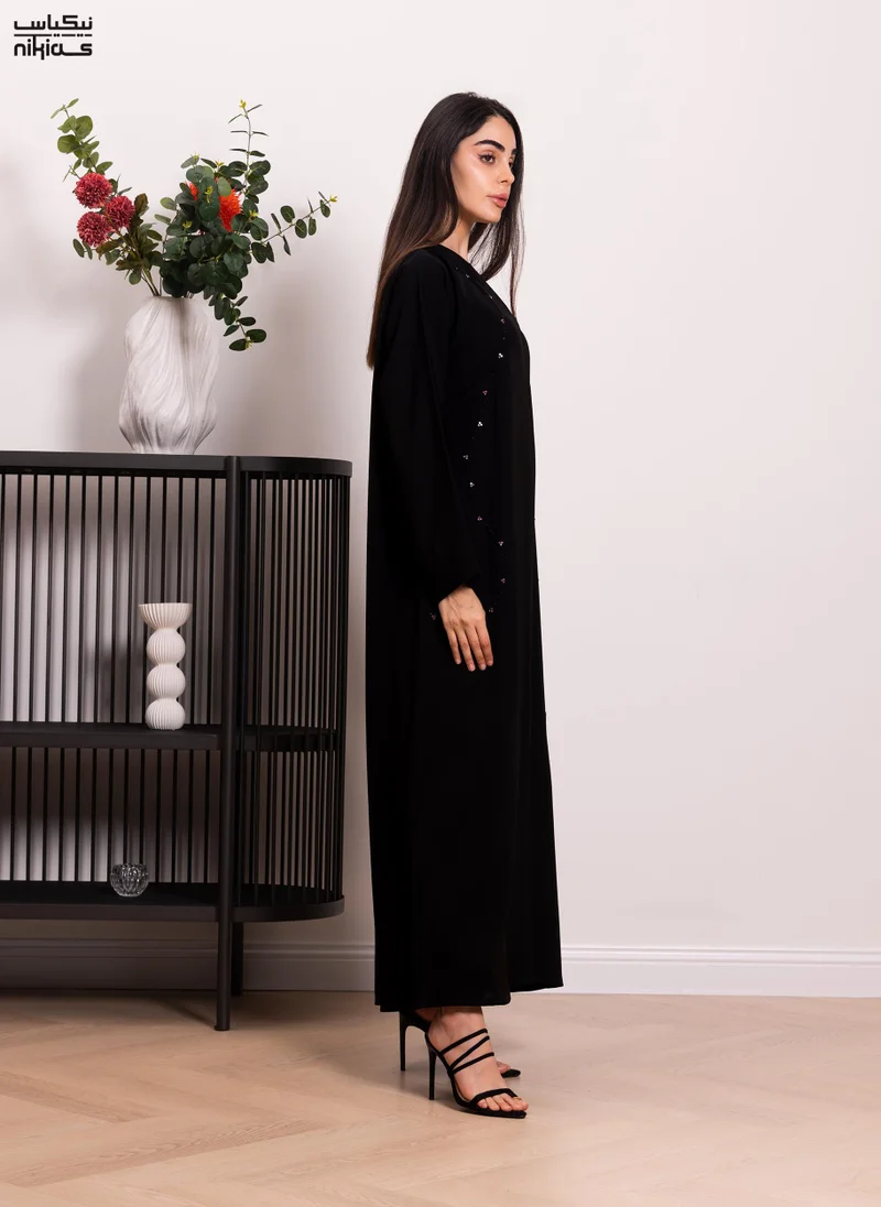 نيكياس Nikias Nida fabric abaya with a copper cord