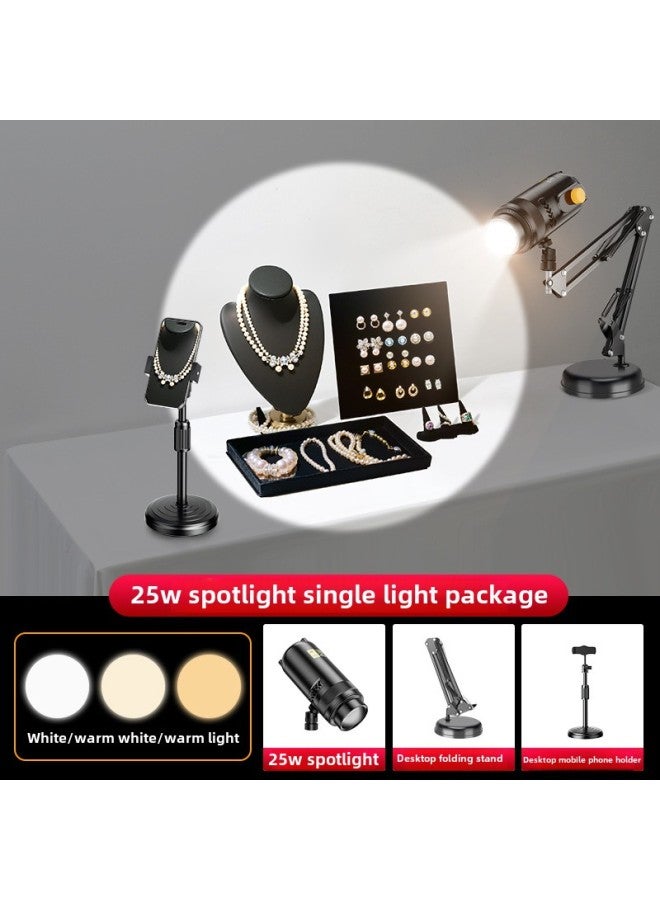 Desktop Live Lights Special Spotlight Spotlight Anchor Sitting Shot Jewelry, Jade And Jade Play-Light Source Color:【single Light|Upgraded High Brightness] 25w Spotlight (hand Broadcast Bracket Included)  - Image 1
