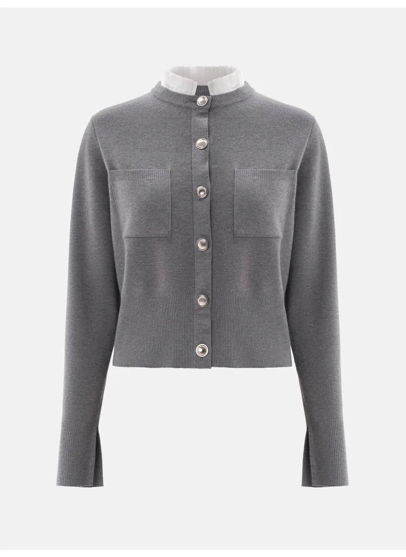 Lichi Cardigan with pleated insert on the collar
