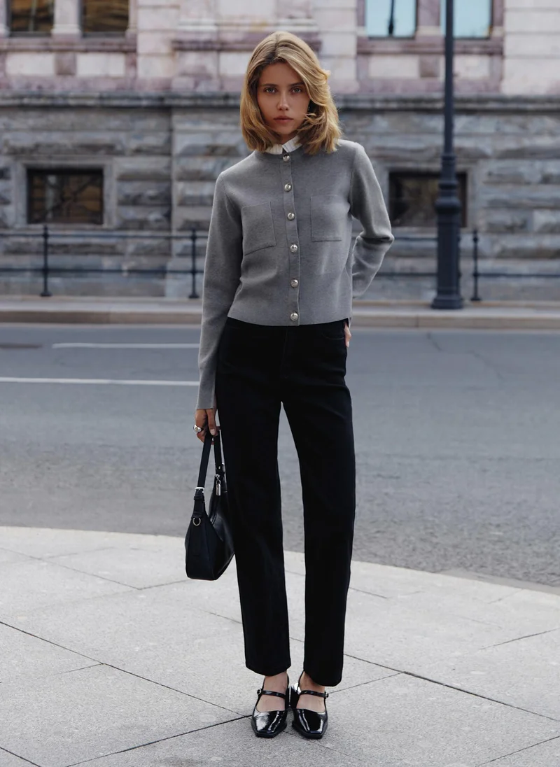 Lichi Cardigan with pleated insert on the collar