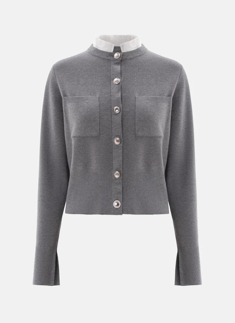 Lichi Cardigan with pleated insert on the collar