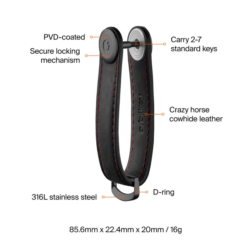 Orbitkey Crazy Horse Leather Key Organizer | Quiet Profile | Holds up to 7 Keys (Black) - Image 5
