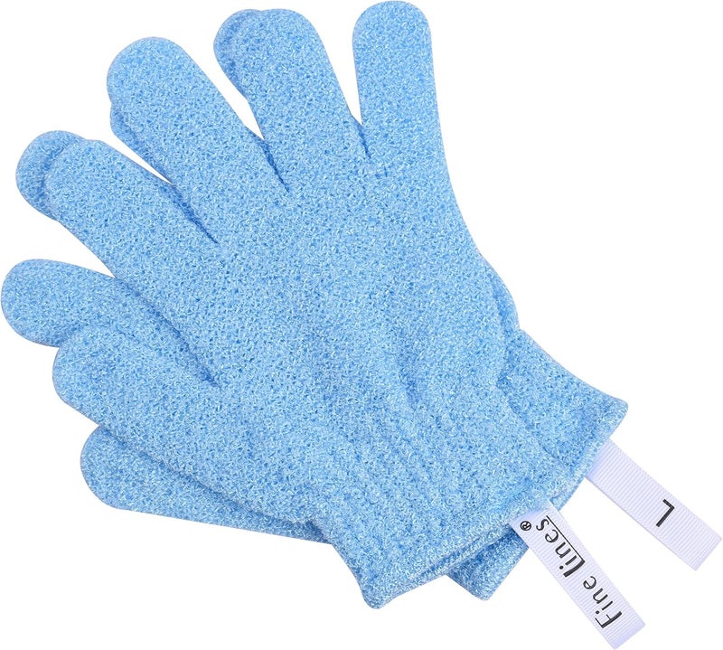 Fine Lines Exfoliating Shower Gloves Blue Exfoliating Glove for Bath scrub Dead Skin Remover Exfoliating mitt Body Scrub Gloves with Hanging Hoops Protected Design