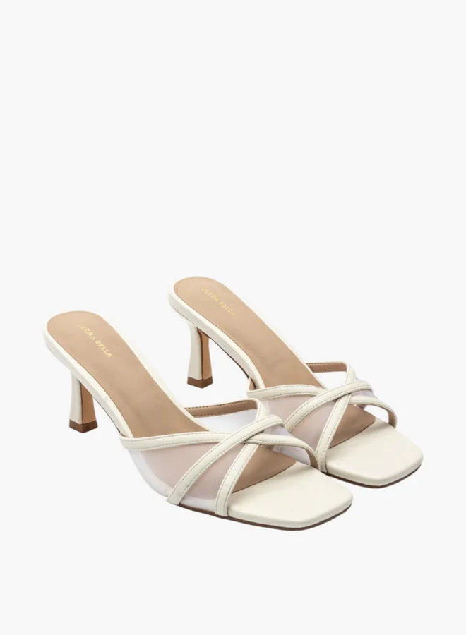 Flora Bella By Shoexpress Solid Cross Strap Slip-On Sandals with Flared Heels