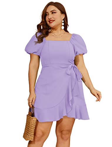 Sampeel Women Wrap Dresses Tie Waist Flowy Casual Short Sleeve Dress Homecoming L Light Purple - Image 3