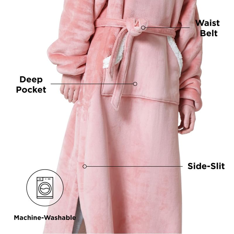 Bedsure Bedsure Wearable Blanket Hoodie Women - Long Sherpa Fleece Hooded Blanket for Teens Adult  Warm Cozy Blanket Sweatshirt with Giant Pocket and Belt  Winter Gifts for Girls  Small  Pink  - Image 3