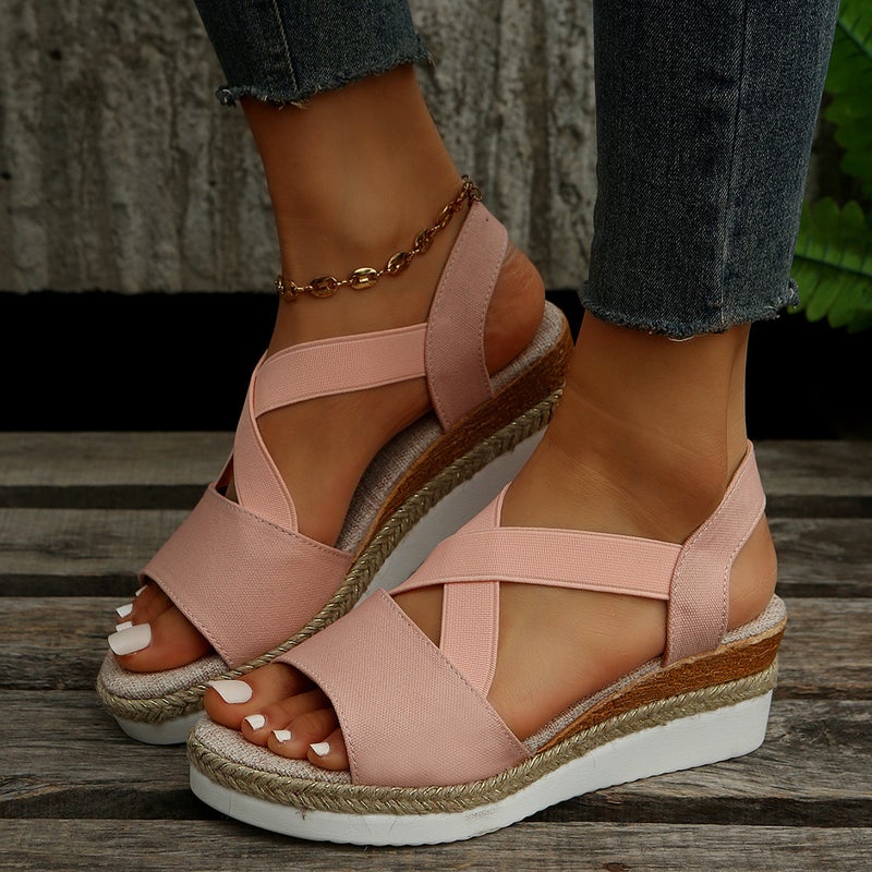 Summer Plus-Size Espadrille Wedge Sandals for Women Pink
