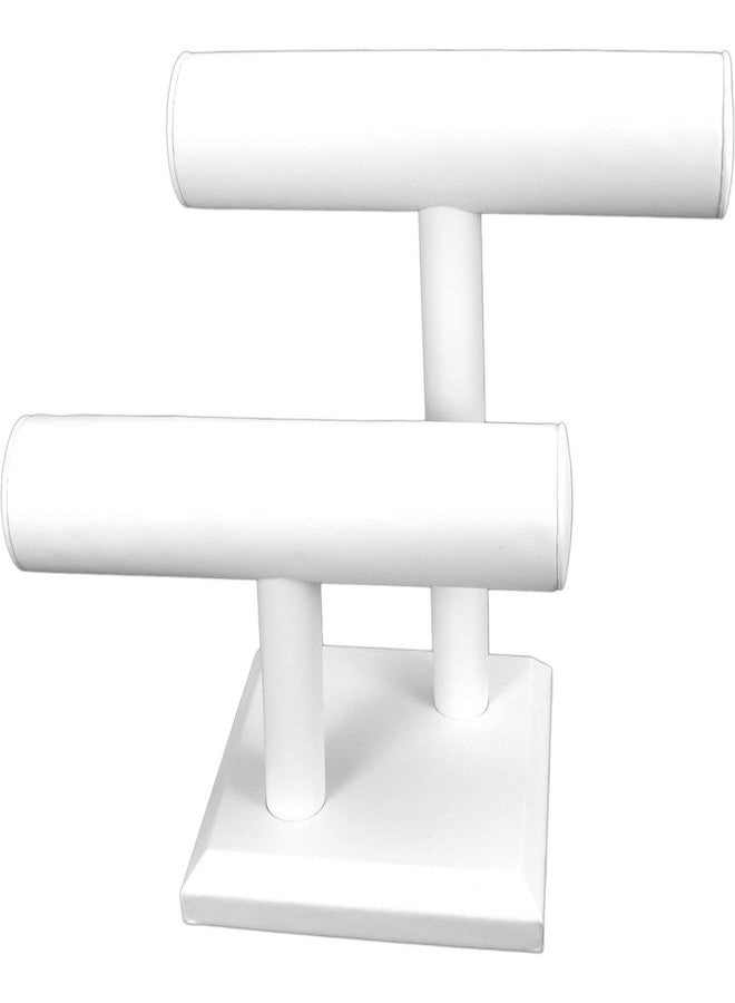 FindingKing 2 Tier White Leather T-Bar Bracelet Watch Jewelry Display Stand - Image 1