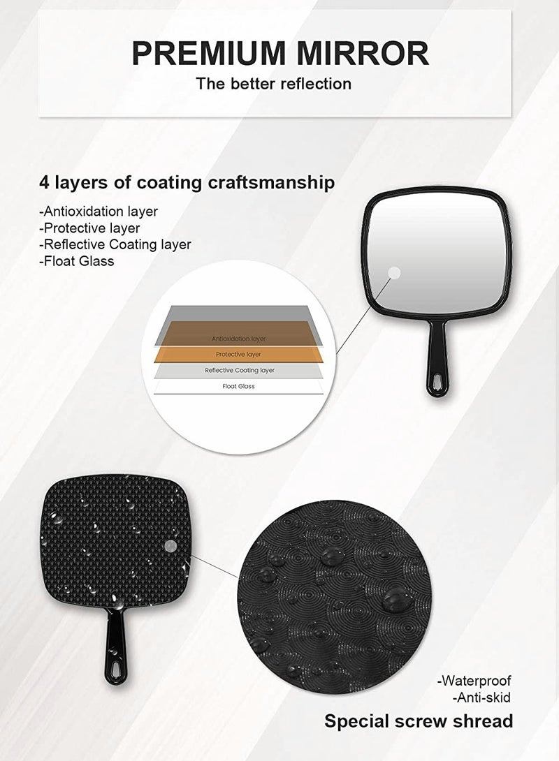 Extra Large Black Handheld Makeup Mirror for Salon and Barber Use, Perfect for Hairdressing and Beauty Touch-ups - Image 4
