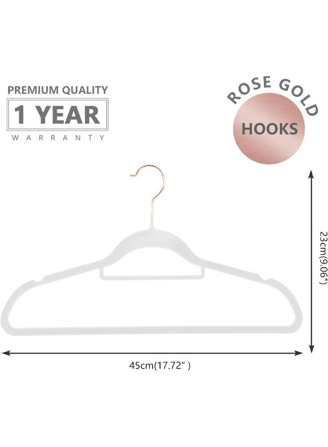 MIZGI Premium Velvet Hangers - Pack of 50 - White - Copper/Rose Gold Hooks - Non-Slip Suit Hangers, Clothes Hangers Bonus Accessory Tie Bar for Suits, Pants, Dresses - Image 2