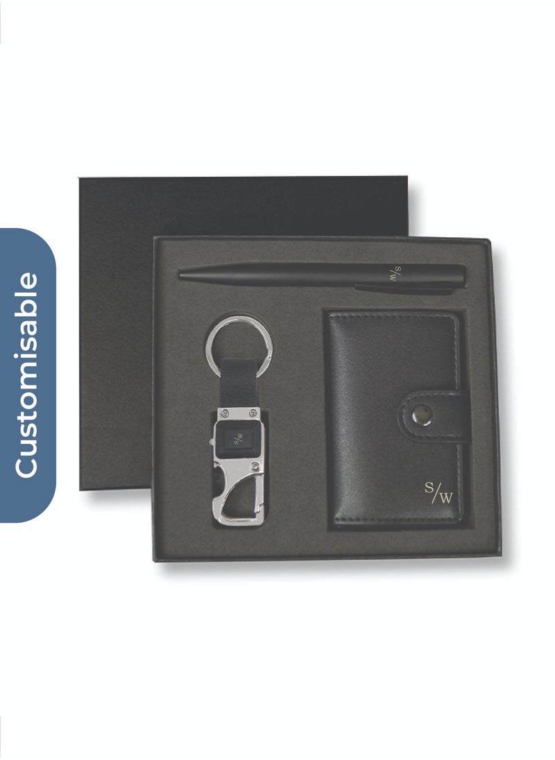 giftology Personalised REINE - Set of RFID Card Holder, Key Chain and Pen - Black  - Image 2