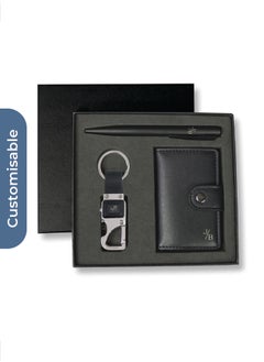 Personalised REINE - Set of RFID Card Holder, Key Chain and Pen - Black