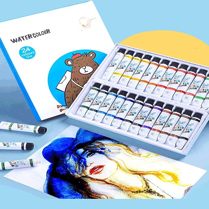 TEMSON Water Color Paint Set Tube, 24 x 12 ml Color Paint Tubes, Watercolor Paint Set for Adults, Kids, Beginner & Professional Artists, Set of 24 Vibrant Colors (KBX-5154)
