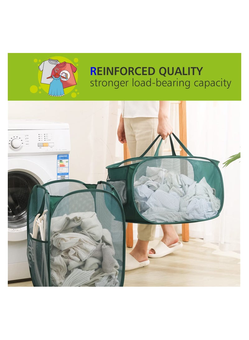 SYOSI Mesh Laundry Basket, Sturdy Mesh Laundry Hamper Basket Bag, Pop up Basket with Side Pocket, Mesh Lightweight Laundry Basket, for Storage Clothes in Bedroom Bathroom, Laundry Room (Pop Horizontal) - Image 2