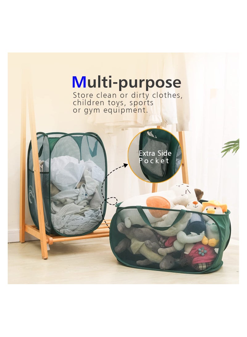 SYOSI Mesh Laundry Basket, Sturdy Mesh Laundry Hamper Basket Bag, Pop up Basket with Side Pocket, Mesh Lightweight Laundry Basket, for Storage Clothes in Bedroom Bathroom, Laundry Room (Pop Horizontal) - Image 4