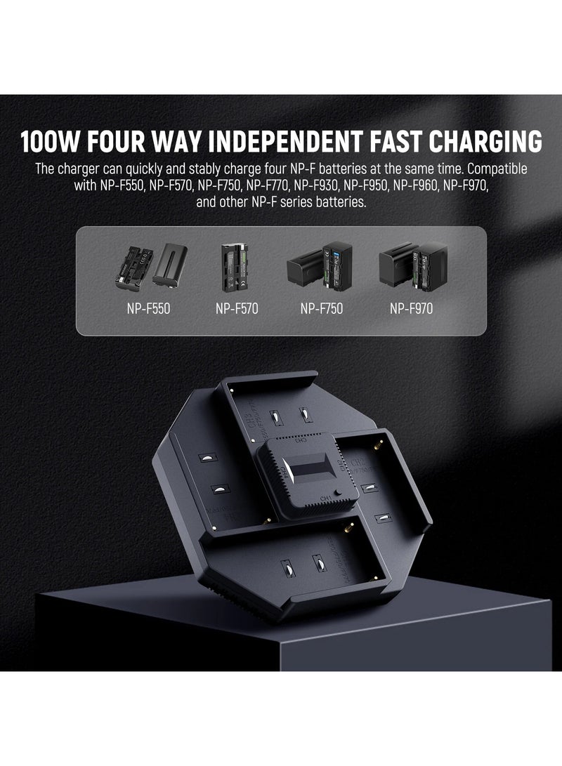 Neewer Neewer 4-Channel PD100W Fast Charger with 4x 7800mAh NP-F970 Replacement Batteries | LCD Display, Dual Input, Rapid Charging Kit for Sony NP-F Series - Image 4
