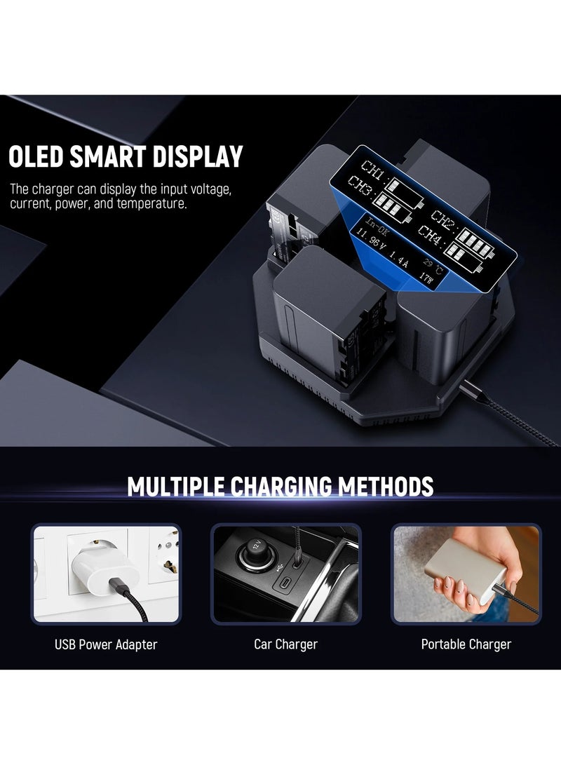 Neewer Neewer 4-Channel PD100W Fast Charger with 4x 7800mAh NP-F970 Replacement Batteries | LCD Display, Dual Input, Rapid Charging Kit for Sony NP-F Series - Image 5