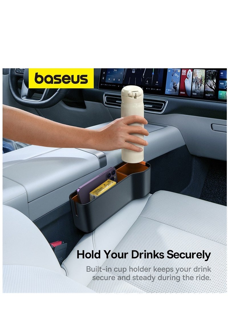 Baseus - Car Seat Gap Organizer with Cup Holder | Front Seat Console Storage Box for Cell Phones, Keys, Coins, Cards, Wallets, Sunglasses & Drink Bottles | Perfect for Driver & Passenger Side | Essential Car Accessory for a Tidy Interior | Universal Fit for All Vehicles Durable | Stylish & Functional Car Organizer (Black) - Image 1