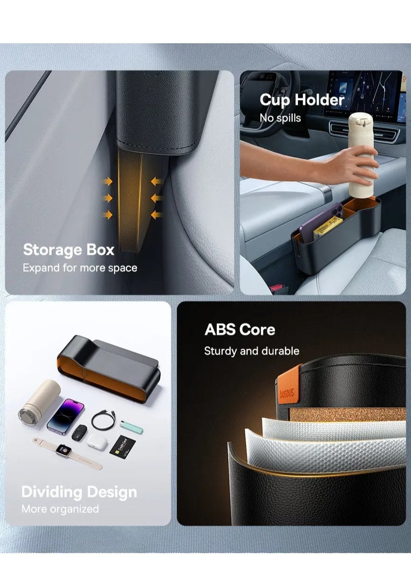 Baseus - Car Seat Gap Organizer with Cup Holder | Front Seat Console Storage Box for Cell Phones, Keys, Coins, Cards, Wallets, Sunglasses & Drink Bottles | Perfect for Driver & Passenger Side | Essential Car Accessory for a Tidy Interior | Universal Fit for All Vehicles Durable | Stylish & Functional Car Organizer (Black) - Image 1