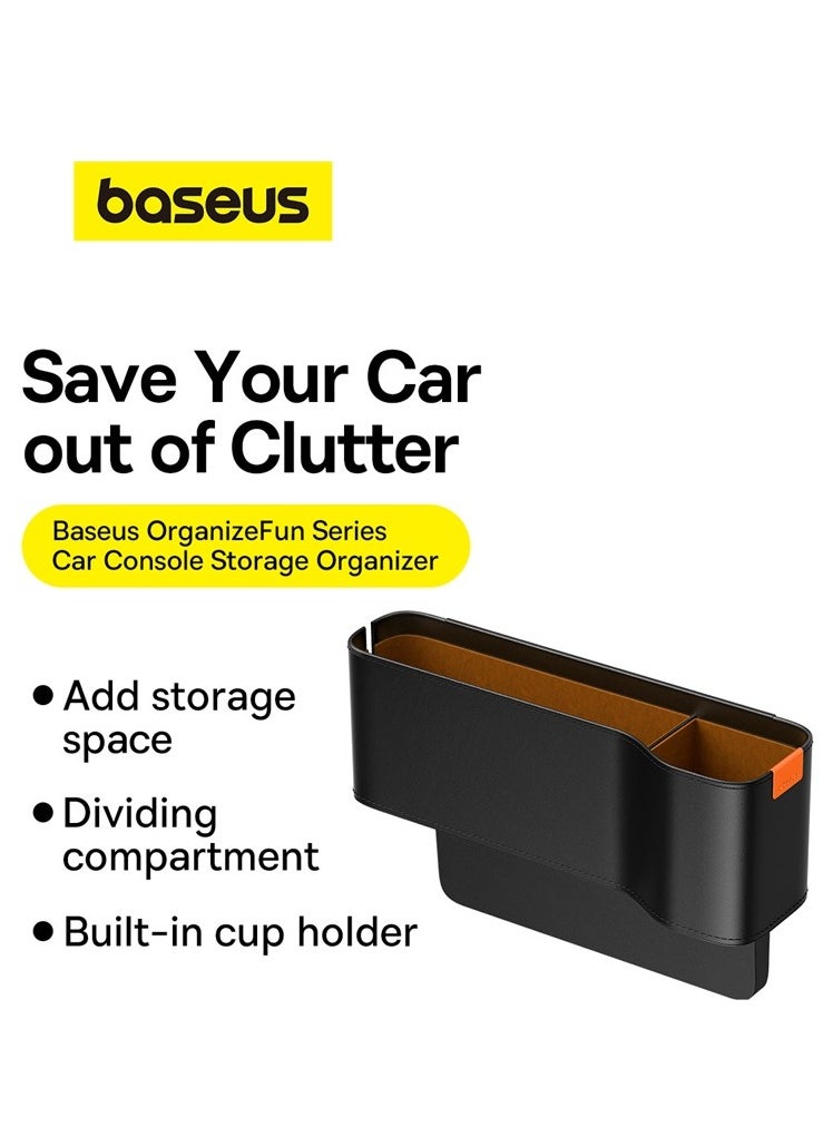 Baseus - Car Seat Gap Organizer with Cup Holder | Front Seat Console Storage Box for Cell Phones, Keys, Coins, Cards, Wallets, Sunglasses & Drink Bottles | Perfect for Driver & Passenger Side | Essential Car Accessory for a Tidy Interior | Universal Fit for All Vehicles Durable | Stylish & Functional Car Organizer (Black) - Image 1