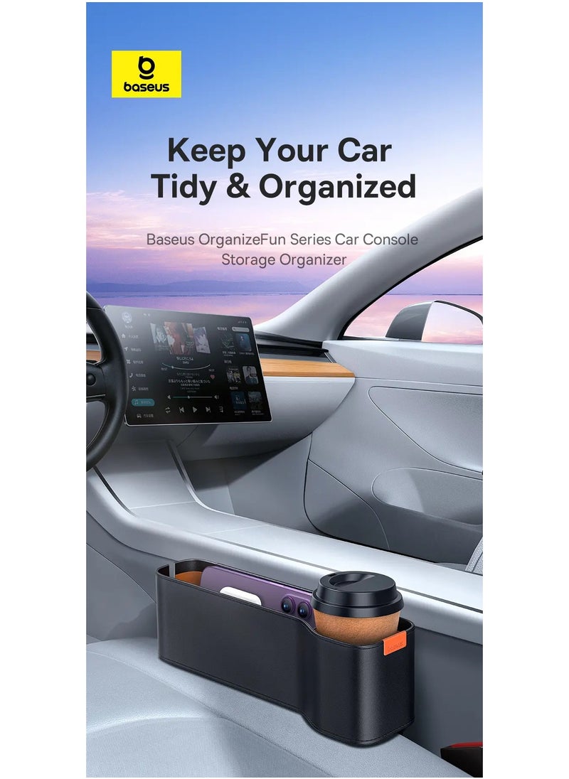 Baseus - Car Seat Gap Organizer with Cup Holder | Front Seat Console Storage Box for Cell Phones, Keys, Coins, Cards, Wallets, Sunglasses & Drink Bottles | Perfect for Driver & Passenger Side | Essential Car Accessory for a Tidy Interior | Universal Fit for All Vehicles Durable | Stylish & Functional Car Organizer (Black) - Image 1