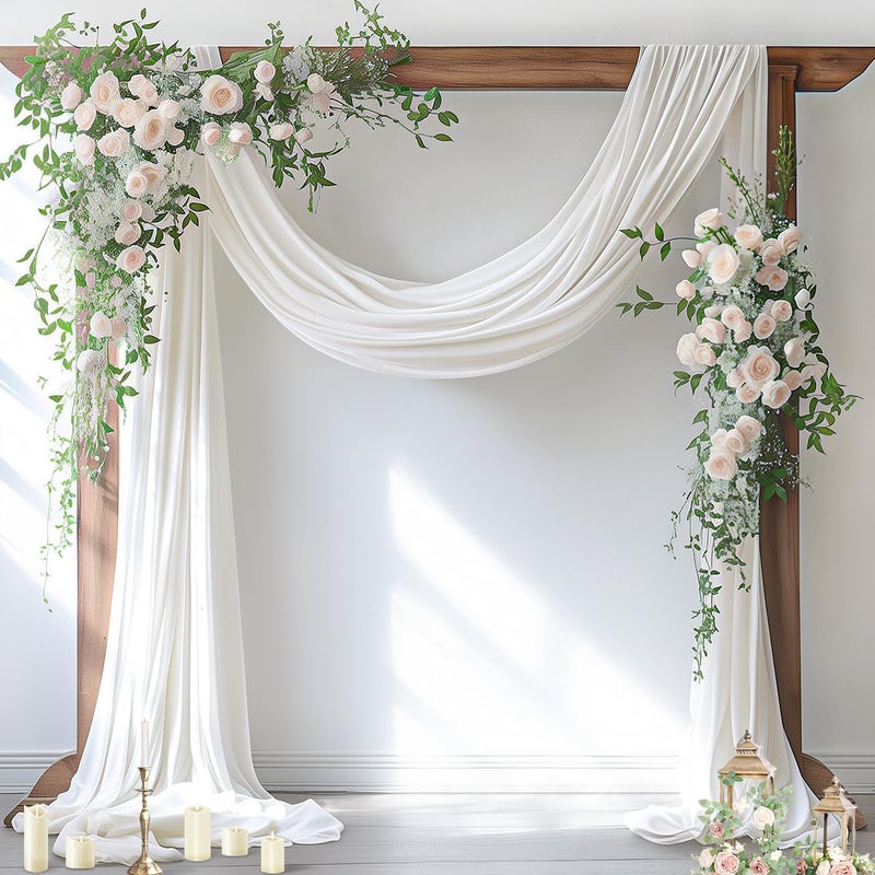 Socomi Ivory White Wedding Arch Draping Fabric 29" x 20Ft 1 Panel Sheer Outdoor Curtain Drapes Extra Long for Bridal Baby Shower Ceremony Birthday Party Decor - Image 1