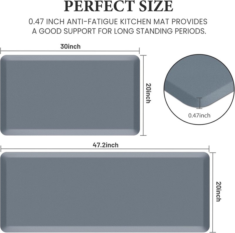 HappyTrends 2 PCS Kitchen Mat Cushioned Anti-Fatigue Floor Mat, Heavy Duty Ergonomic Comfort Foam Standing Mat, Waterproof Non-Slip Kitchen Rugs for Home, Office(20"x30"+20"x47",Grey) - Image 2