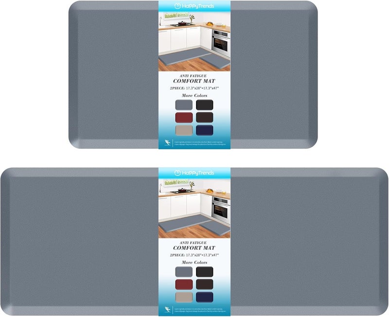HappyTrends 2 PCS Kitchen Mat Cushioned Anti-Fatigue Floor Mat, Heavy Duty Ergonomic Comfort Foam Standing Mat, Waterproof Non-Slip Kitchen Rugs for Home, Office(20"x30"+20"x47",Grey) - Image 1