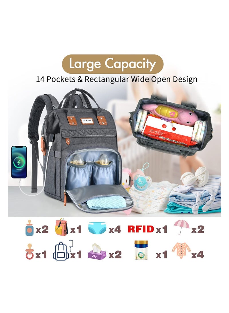 Newborn Baby Essential Multifunction Baby Diaper Backpack with Changing pad & Stroller Straps & Pacifier Case Mosquito Net & USB Charging Port Waterproof Travel Nappy Bags - Image 2