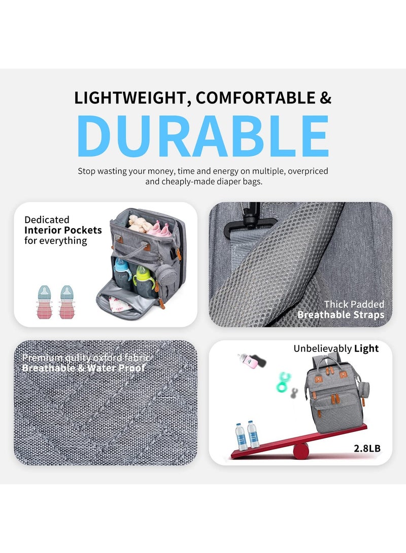 Newborn Baby Essential Multifunction Baby Diaper Backpack with Changing pad & Stroller Straps & Pacifier Case Mosquito Net & USB Charging Port Waterproof Travel Nappy Bags - Image 5