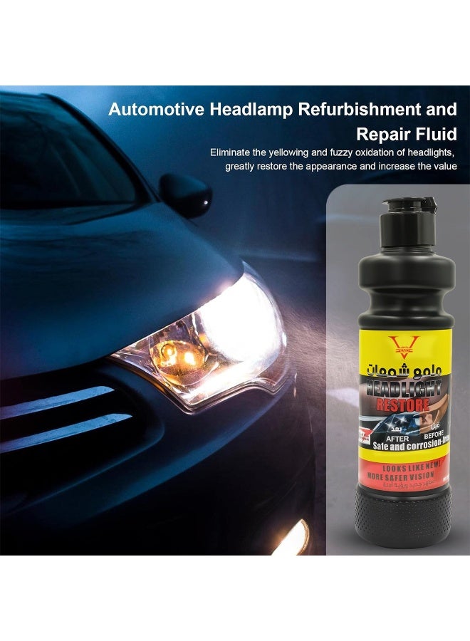 إيفو سائل ترميم وإصلاح المصابيح الأمامية سعة 300 مل، يزيل الاصفرار والأكسدة والخدوش، ويزيل الضباب والغبار من المصابيح الأمامية والخلفية والزجاج الأمامي | ملمع للعناية بالسيارات لقيادة ليلية أكثر إشراقًا وأمانًا - Image 2