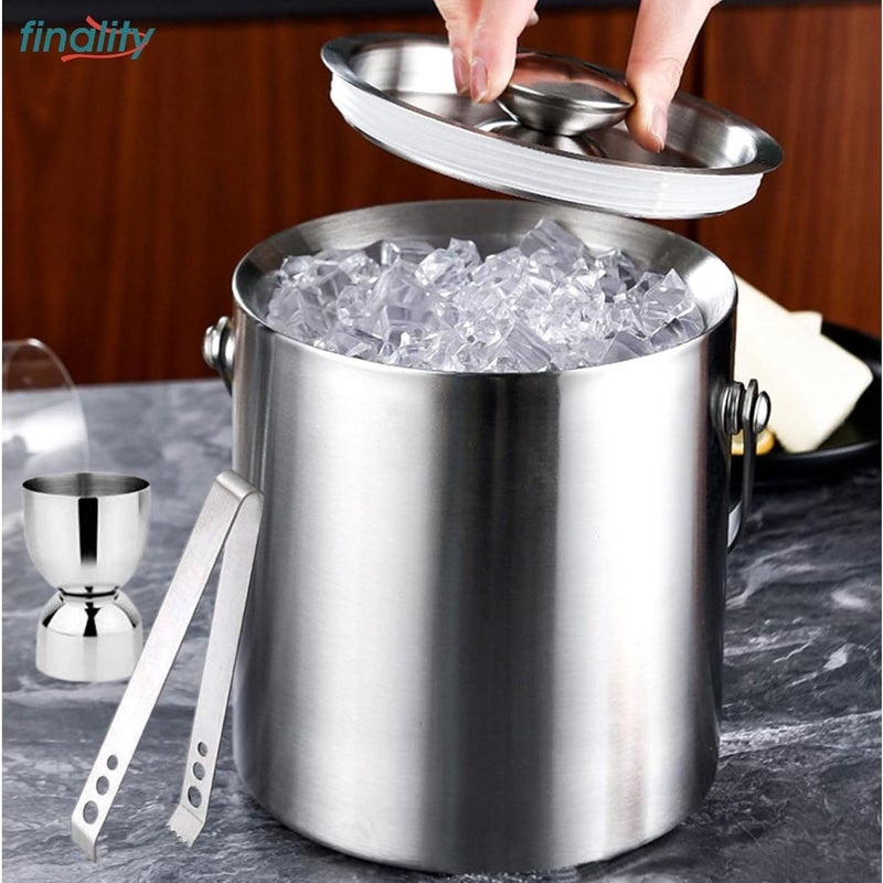 FINALITY دلو ثلج معزول من الفولاذ المقاوم للصدأ مزدوج الجدار مع غطاء | ملقط ثلج ومقياس دبابيس [ 1 لتر ] يحافظ على برودة الثلج لمدة 6 ساعات | أدوات بار رائعة لملحقات بار المنزل، بار صغير، نبيذ - Image 3