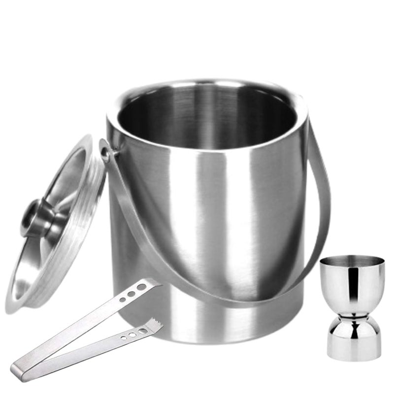 FINALITY دلو ثلج معزول من الفولاذ المقاوم للصدأ مزدوج الجدار مع غطاء | ملقط ثلج ومقياس دبابيس [ 1 لتر ] يحافظ على برودة الثلج لمدة 6 ساعات | أدوات بار رائعة لملحقات بار المنزل، بار صغير، نبيذ - Image 1