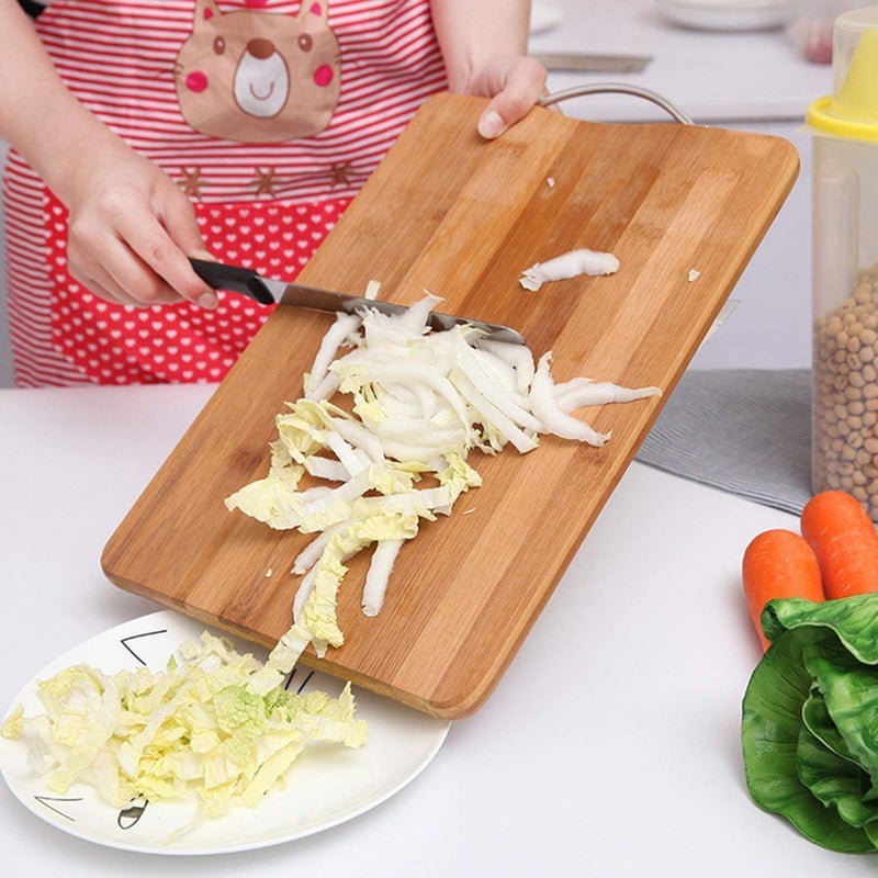 VALAMJI Thick Wooden Bamboo Kitchen Chopping Cutting Slicing Board Medium Surface Chopping Board with Stainless Steel Handle for Home Kitchen Restaurant Wooden 1PCS - Image 3