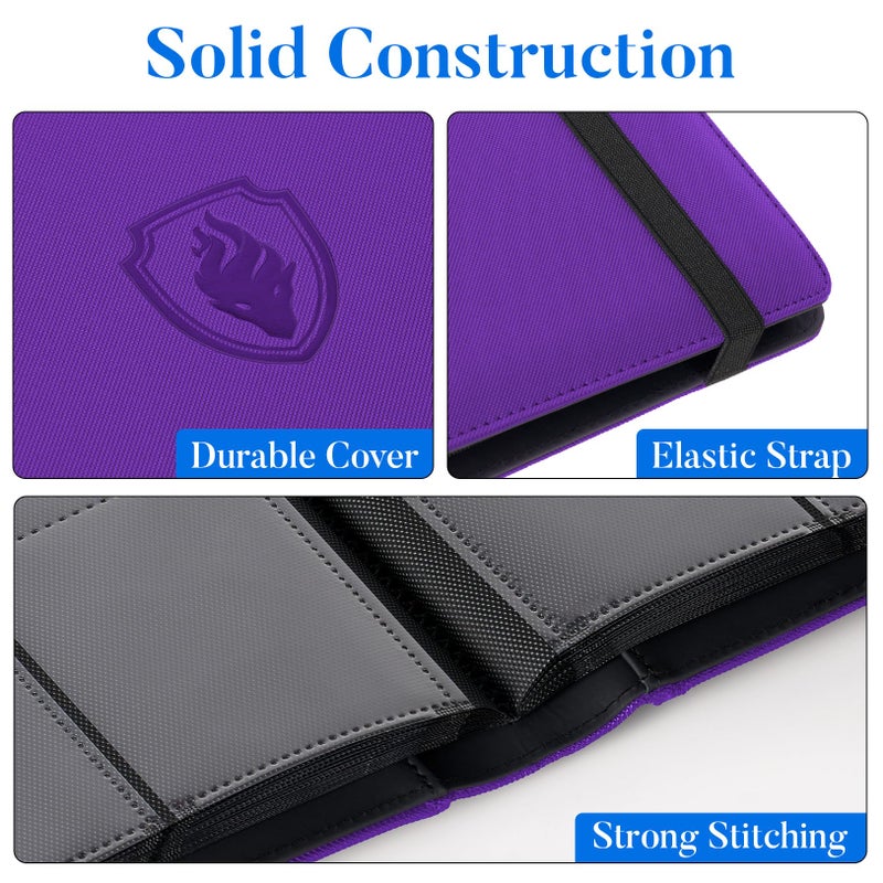 Fabmaker Premium 9 Pocket Card Binder for 540 Cards, Fabmaker PU Cover Trading Card Binder, Sturdy Card Collection Album, Sleek Card Holder Folders for Game Cards & Sports Cards, Purple - Image 2