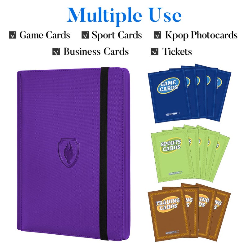 Fabmaker Premium 9 Pocket Card Binder for 540 Cards, Fabmaker PU Cover Trading Card Binder, Sturdy Card Collection Album, Sleek Card Holder Folders for Game Cards & Sports Cards, Purple - Image 5