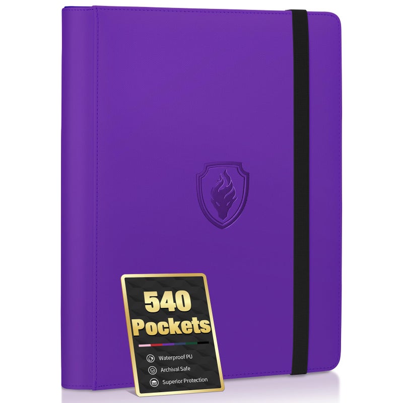 Fabmaker Premium 9 Pocket Card Binder for 540 Cards, Fabmaker PU Cover Trading Card Binder, Sturdy Card Collection Album, Sleek Card Holder Folders for Game Cards & Sports Cards, Purple - Image 1