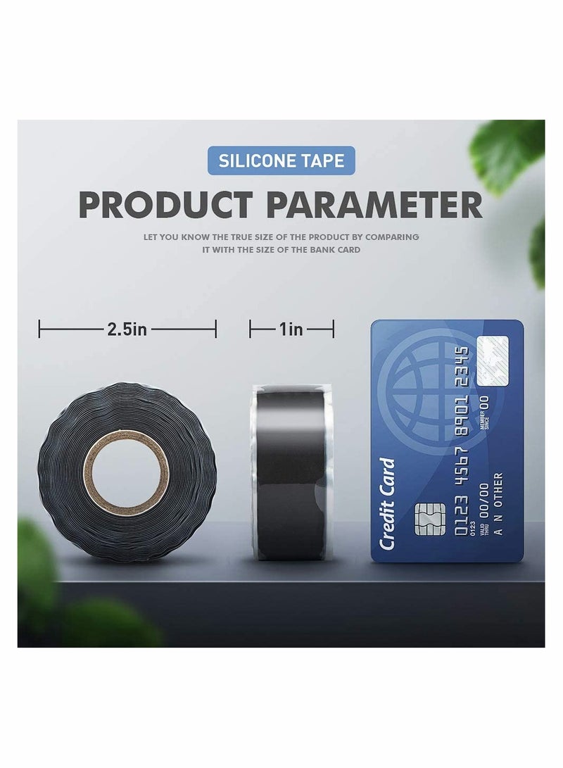 شريط السيليكون الذاتي التصاق - 2 لفات عرض 25 مم وطول 3 م شريط سيليكون مقاوم للعوامل الجوية للإصلاح الطارئ للأنابيب / ضمادات للكابلات / تثبيت الأدوات (أسود) - Image 2