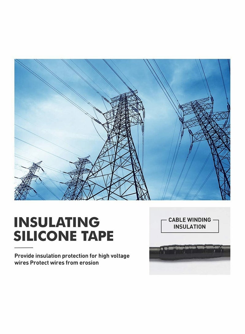 شريط السيليكون الذاتي التصاق - 2 لفات عرض 25 مم وطول 3 م شريط سيليكون مقاوم للعوامل الجوية للإصلاح الطارئ للأنابيب / ضمادات للكابلات / تثبيت الأدوات (أسود) - Image 5