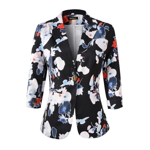 Beninos Womens Blazers 3/4 Sleeve Lightweight Office Work Blazer Jacket (1905 Black, L) - Image 1