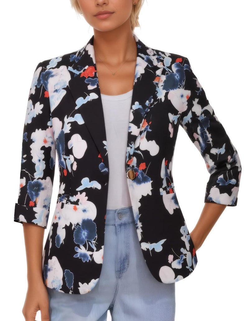Beninos Womens Blazers 3/4 Sleeve Lightweight Office Work Blazer Jacket (1905 Black, L) - Image 4
