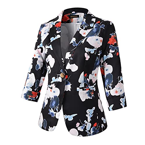 Beninos Womens Blazers 3/4 Sleeve Lightweight Office Work Blazer Jacket (1905 Black, L) - Image 2