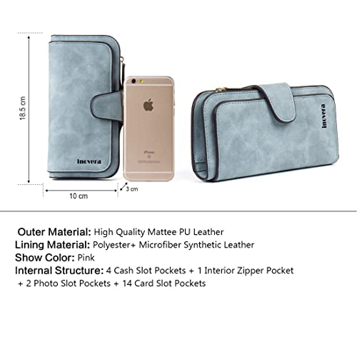 INOVERA (LABEL) Light Blue Leather Women's Tri-fold Women Fashion Card Coin Holder Ladies Long Purse Clutch Wallet (KK24) - Image 2