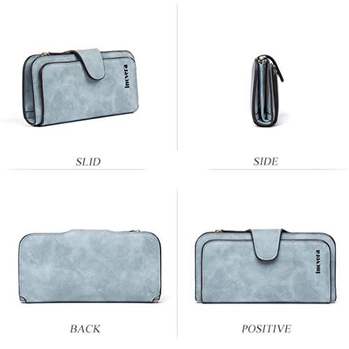 INOVERA (LABEL) Light Blue Leather Women's Tri-fold Women Fashion Card Coin Holder Ladies Long Purse Clutch Wallet (KK24) - Image 4