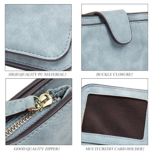 INOVERA (LABEL) Light Blue Leather Women's Tri-fold Women Fashion Card Coin Holder Ladies Long Purse Clutch Wallet (KK24) - Image 5